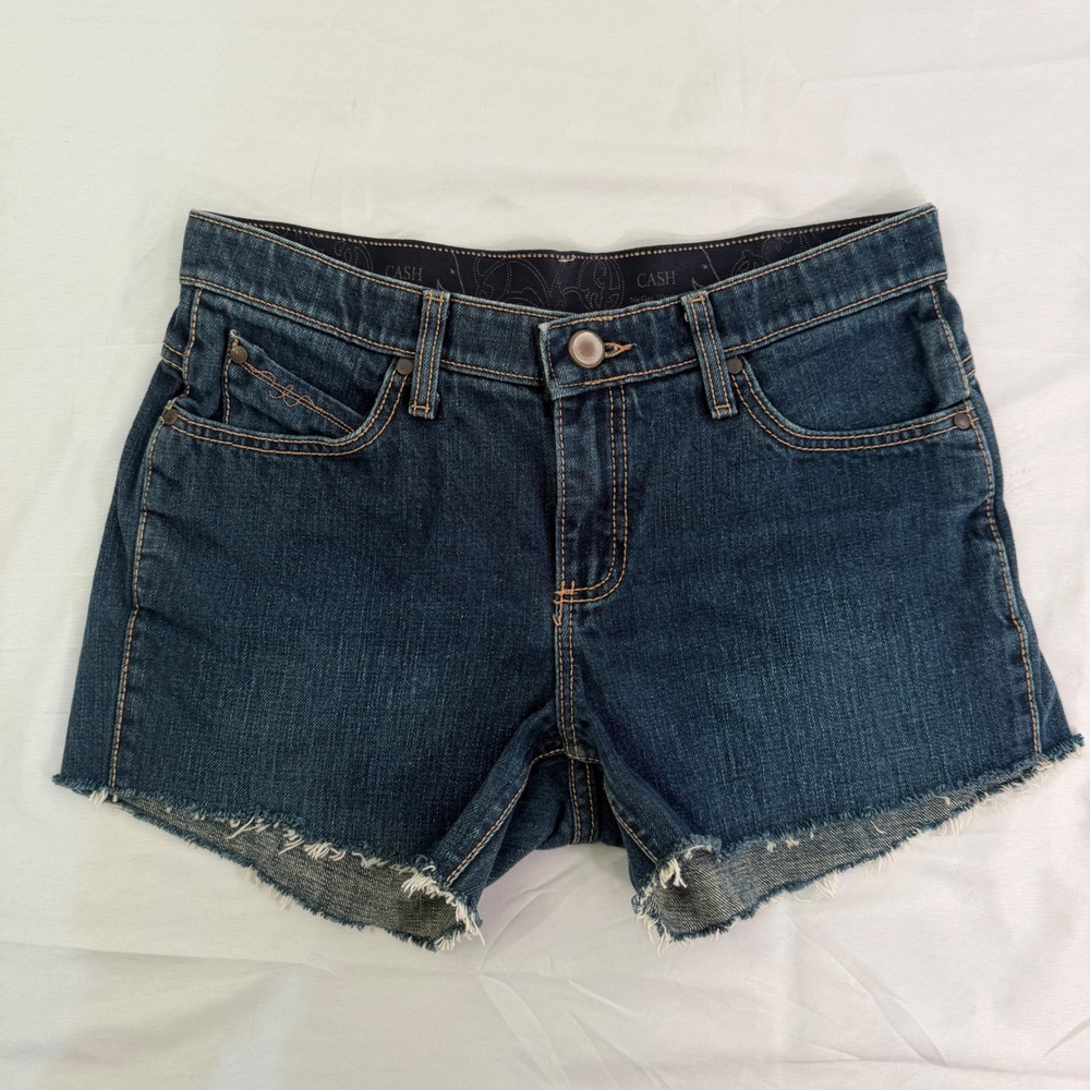 Wrangler Cash Ultimate Riding Shorts Dark Wash Denim Cut Offs WRC100N Size 5/6